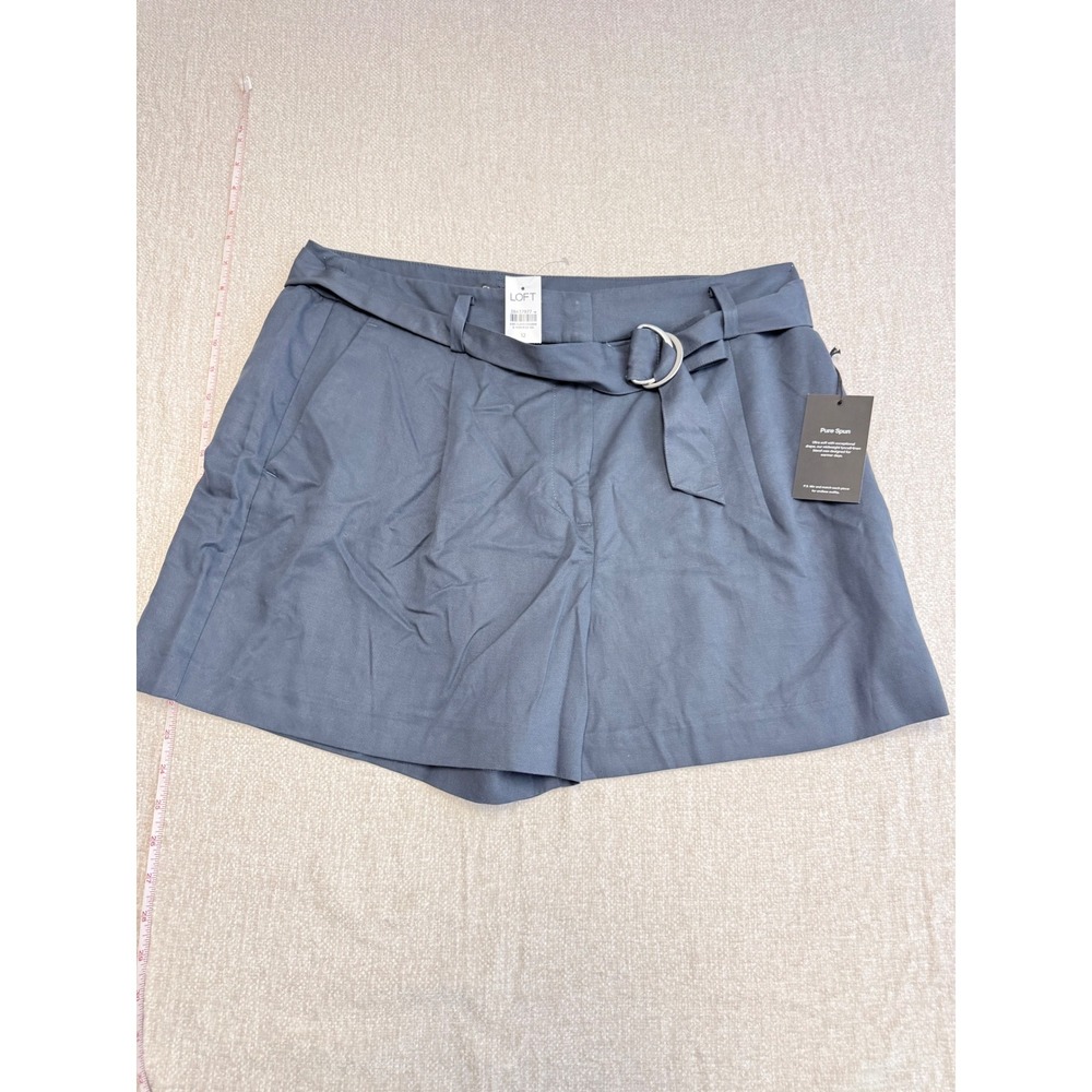 LOFT‎ Versa Pure Spun Belted Shorts Blue Grey High Waist Size 12 NWT